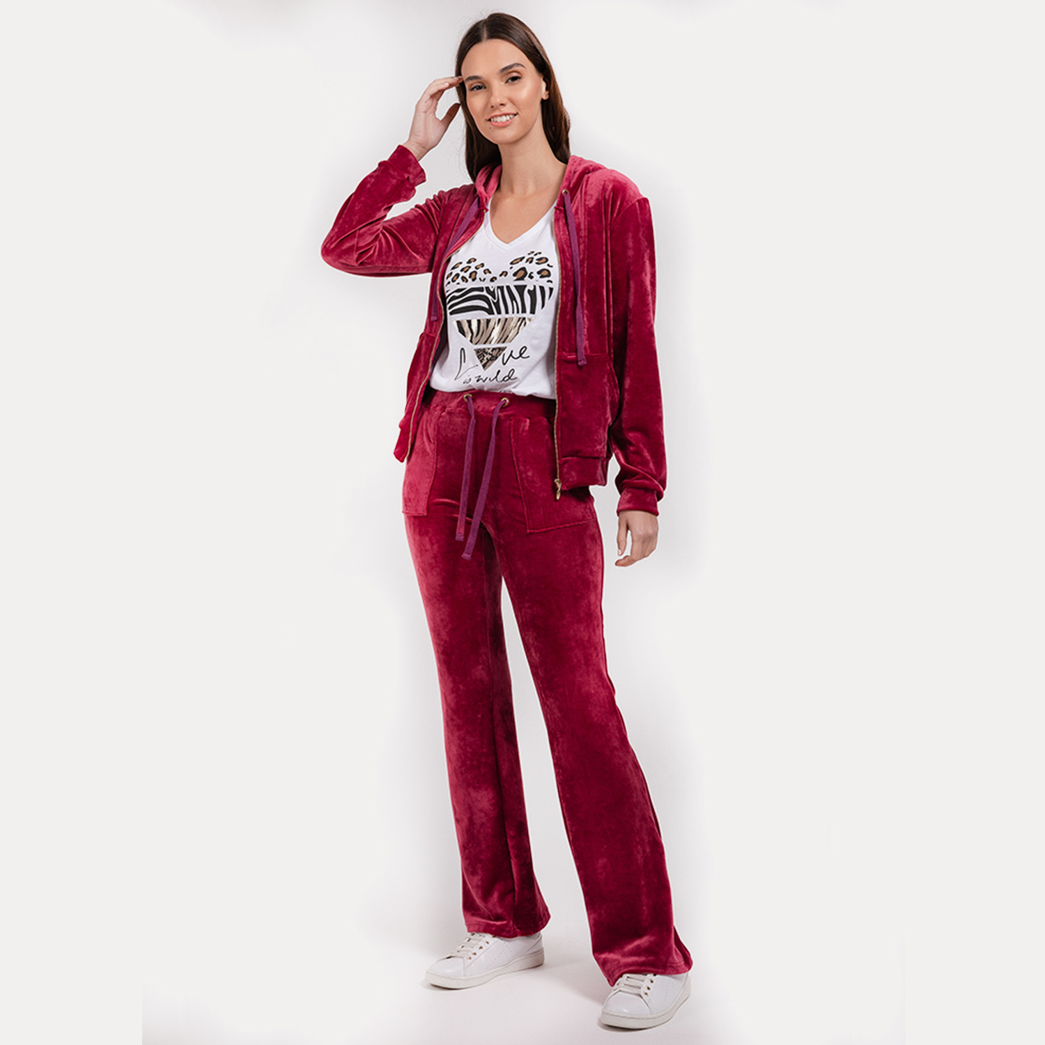 BURGUNDY VELVET TRACKSUIT SET