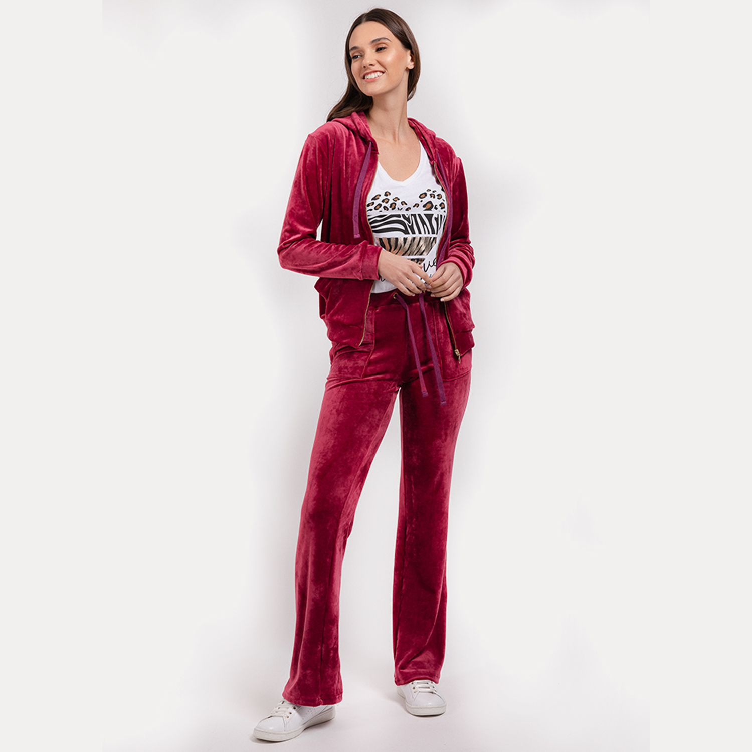 BURGUNDY VELVET TRACKSUIT SET